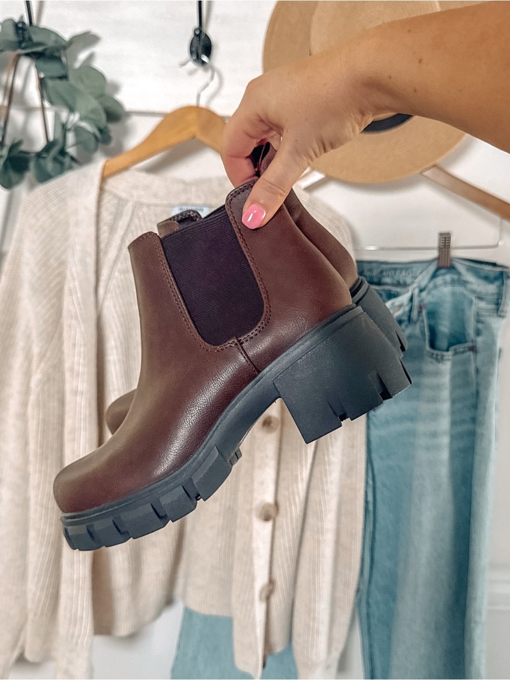 Chunky Chelsea Ankle Boots in Dark Brown